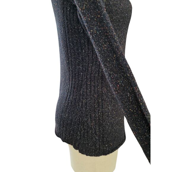 Maurices Black Flecked Henley Sweater Exposed Seam Ribbed Sides Layering L - Picture 3 of 6